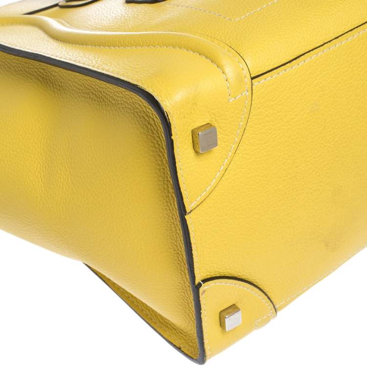 Pre Owned Celine Yellow Leather Mini Luggage Tote