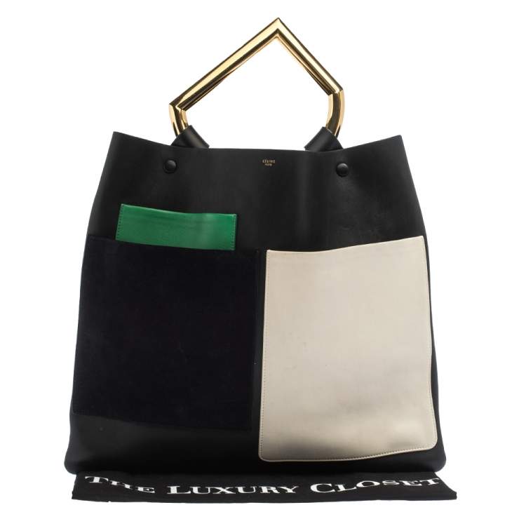Pre Owned Celine Tricolor Leather and Suede Geometrical Bag