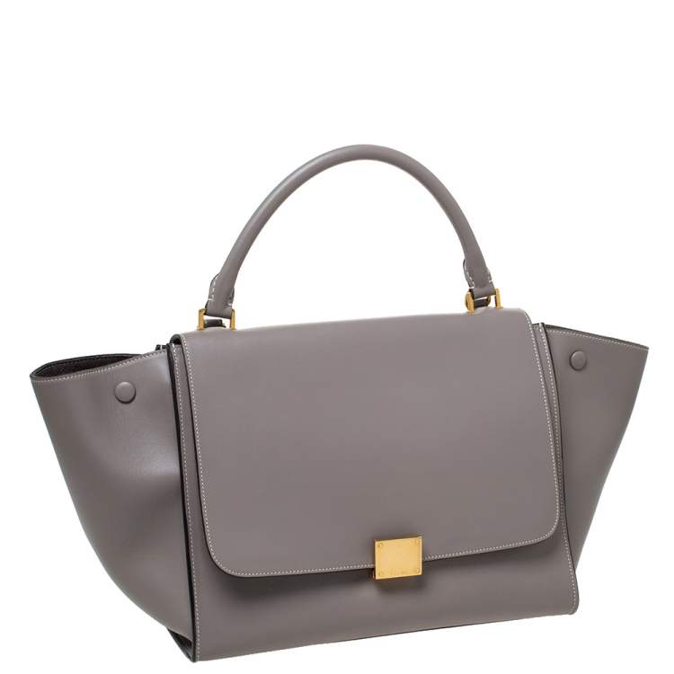 Pre Owned Celine Grey Leather Medium Trapeze Top Handle Bag