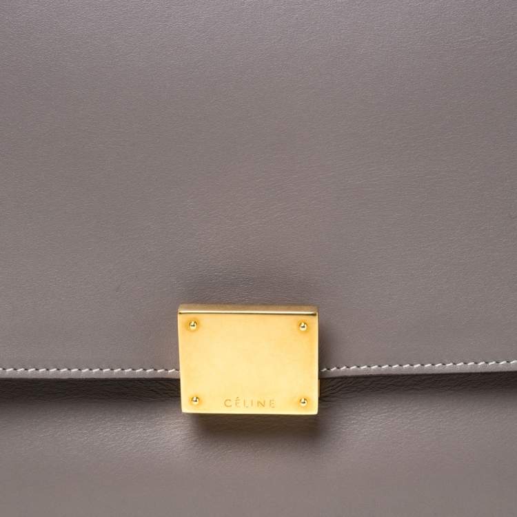 Pre Owned Celine Grey Leather Medium Trapeze Top Handle Bag
