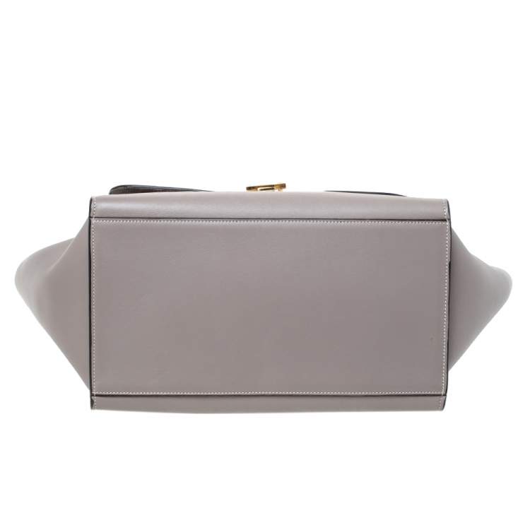 Pre Owned Celine Grey Leather Medium Trapeze Top Handle Bag