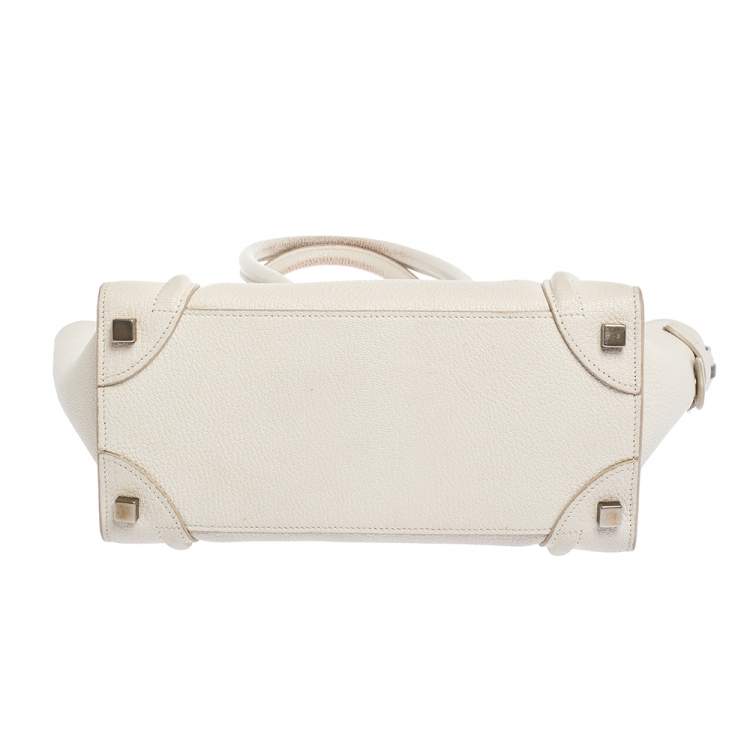 Pre Owned Celine Off White Leather Micro Luggage Tote