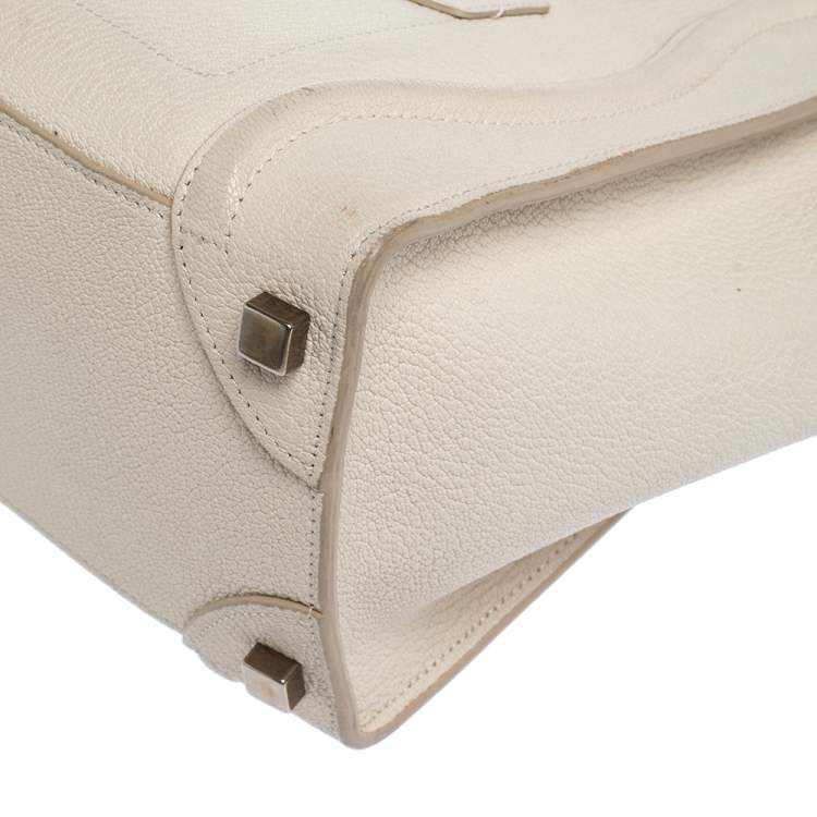 Pre Owned Celine Off White Leather Micro Luggage Tote