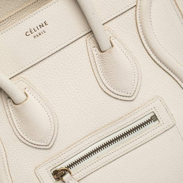 Pre Owned Celine Off White Leather Micro Luggage Tote
