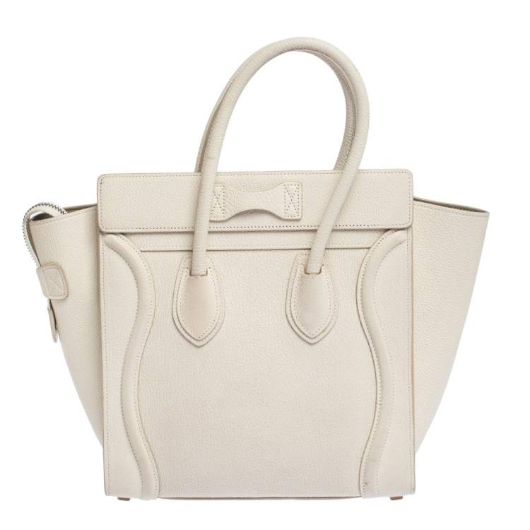 Pre Owned Celine Off White Leather Micro Luggage Tote