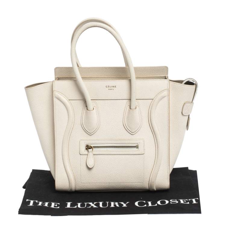 Pre Owned Celine Off White Leather Micro Luggage Tote