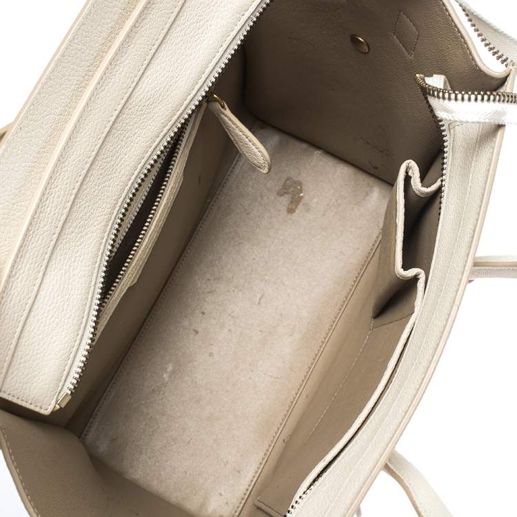 Pre Owned Celine Off White Leather Micro Luggage Tote