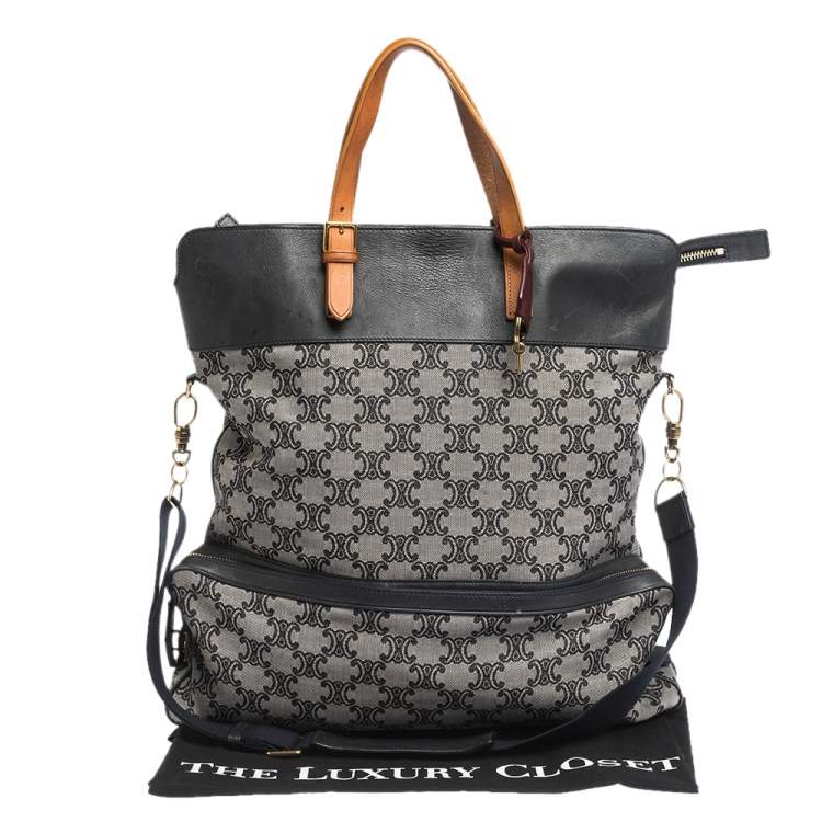 Pre Owned Celine Blue/Brown Macadam Canvas and Leather Vertical Tote