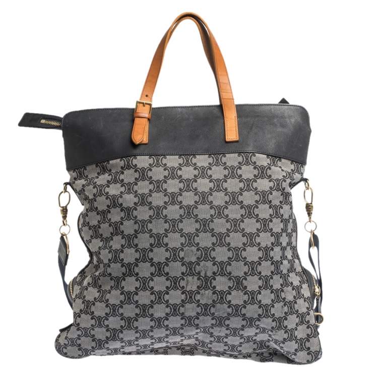 Pre Owned Celine Blue/Brown Macadam Canvas and Leather Vertical Tote