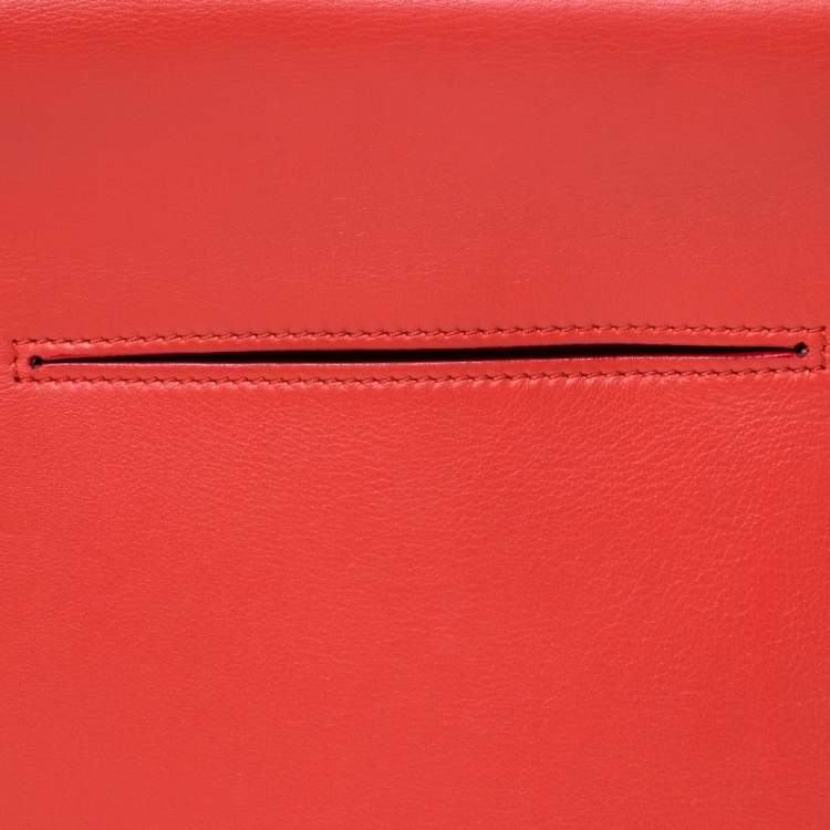Pre Owned Celine Orange Leather Foldover Slim Clutch