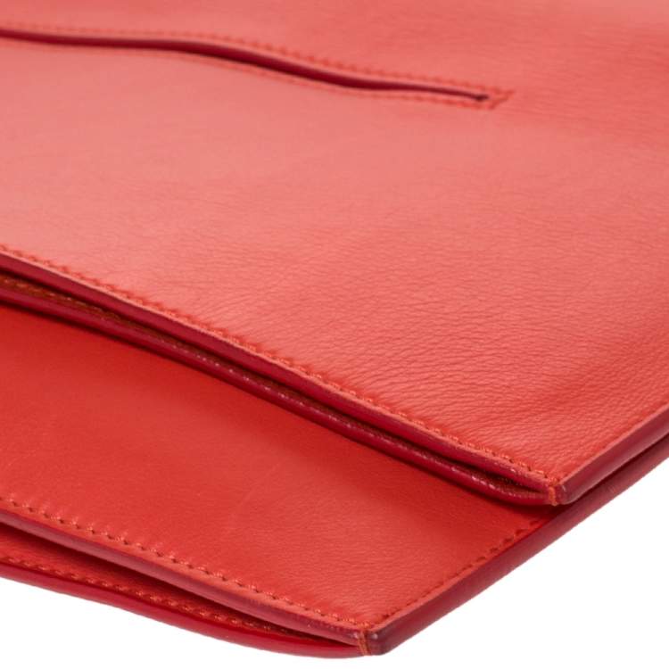 Pre Owned Celine Orange Leather Foldover Slim Clutch