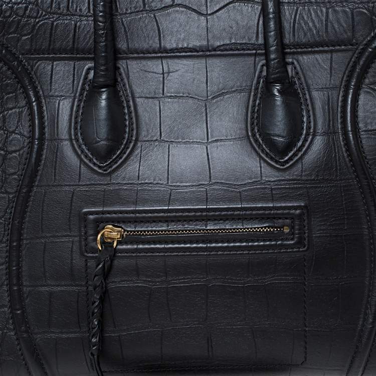 Pre Owned Celine Black Croc Embossed Leather Medium Phantom Luggage Tote 