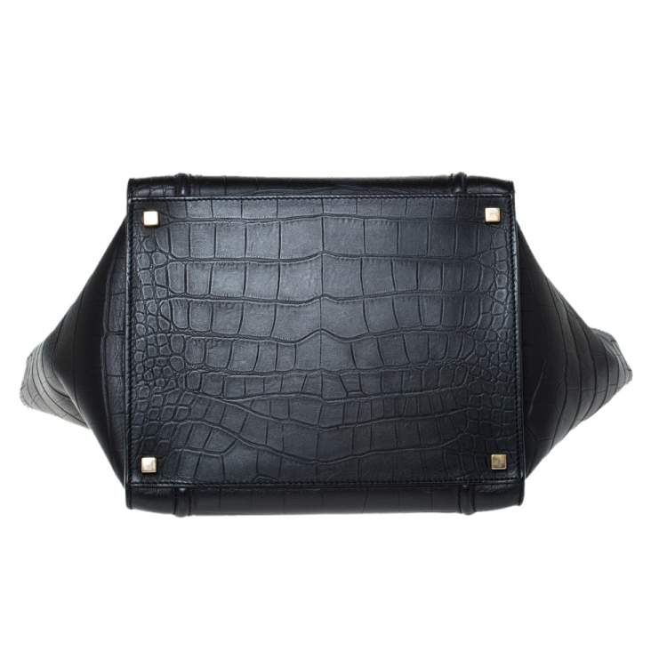 Pre Owned Celine Black Croc Embossed Leather Medium Phantom Luggage Tote 