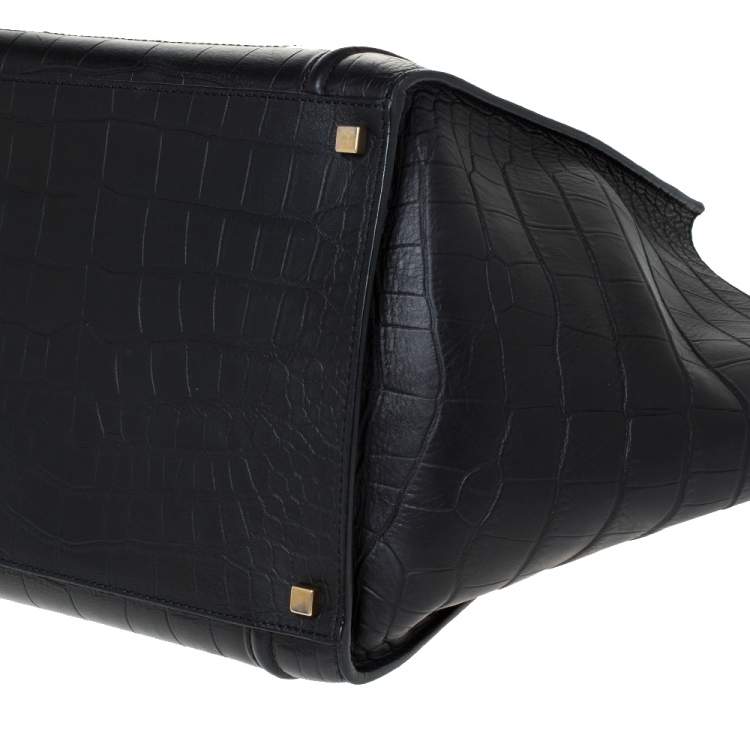 Pre Owned Celine Black Croc Embossed Leather Medium Phantom Luggage Tote 