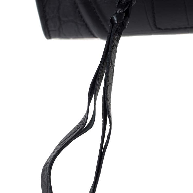 Pre Owned Celine Black Croc Embossed Leather Medium Phantom Luggage Tote 