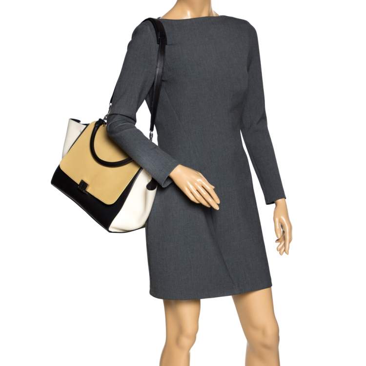 Pre Owned Celine Tri Color Nubuck and Leather Medium Trapeze Top Handle Bag