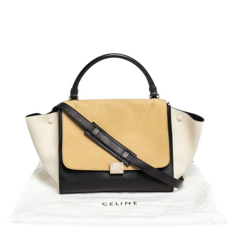 Pre Owned Celine Tri Color Nubuck and Leather Medium Trapeze Top Handle Bag
