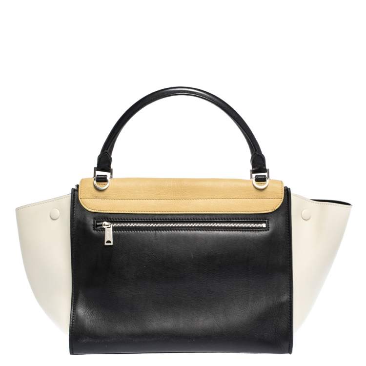 Pre Owned Celine Tri Color Nubuck and Leather Medium Trapeze Top Handle Bag