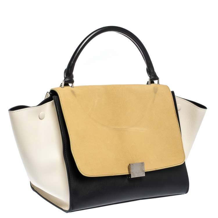 Pre Owned Celine Tri Color Nubuck and Leather Medium Trapeze Top Handle Bag