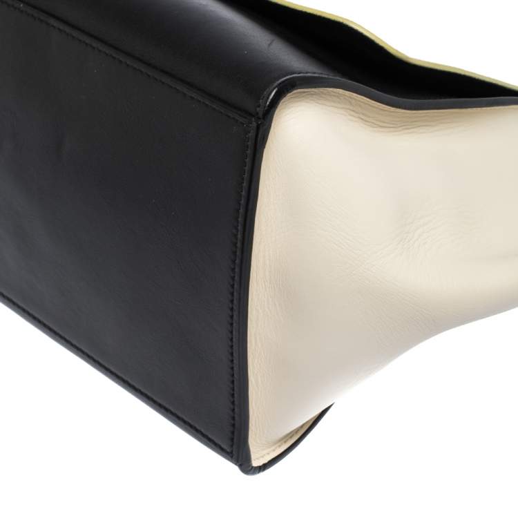 Pre Owned Celine Tri Color Nubuck and Leather Medium Trapeze Top Handle Bag