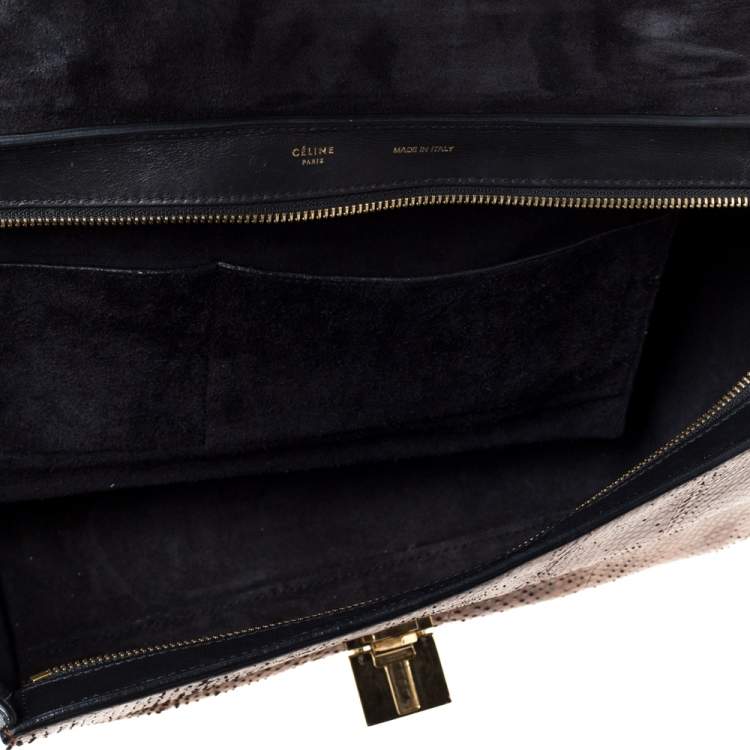 Pre Owned Celine Black/Brown Leather and Python Medium Trapeze Top Handle Bag