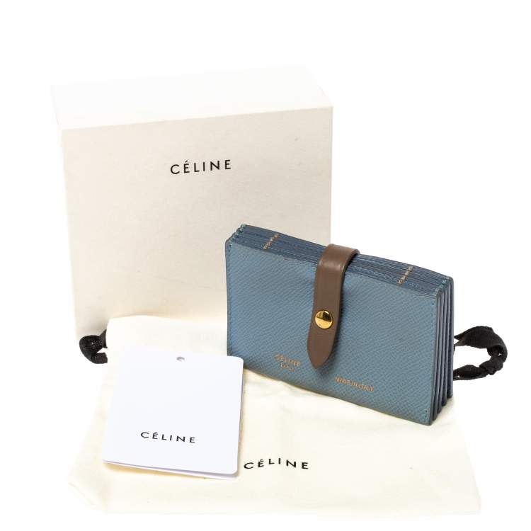 Pre Owned Celine Dusty Blue Grained Leather Accordeon Card Holder