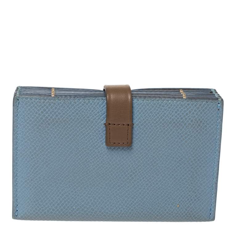 Pre Owned Celine Dusty Blue Grained Leather Accordeon Card Holder