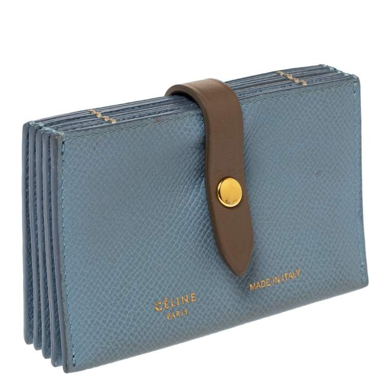 Pre Owned Celine Dusty Blue Grained Leather Accordeon Card Holder