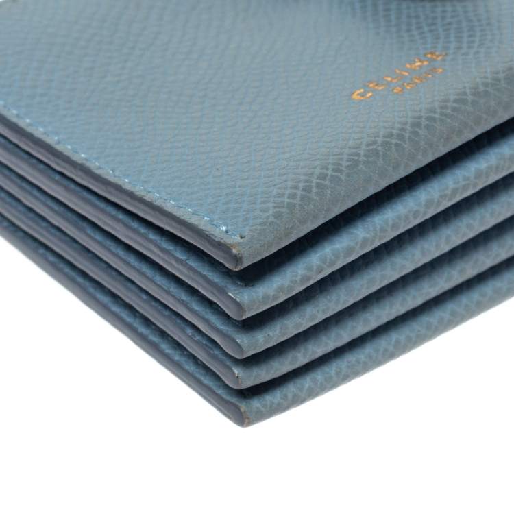 Pre Owned Celine Dusty Blue Grained Leather Accordeon Card Holder