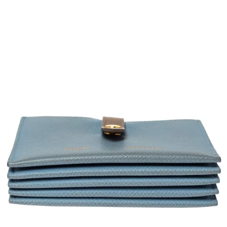 Pre Owned Celine Dusty Blue Grained Leather Accordeon Card Holder