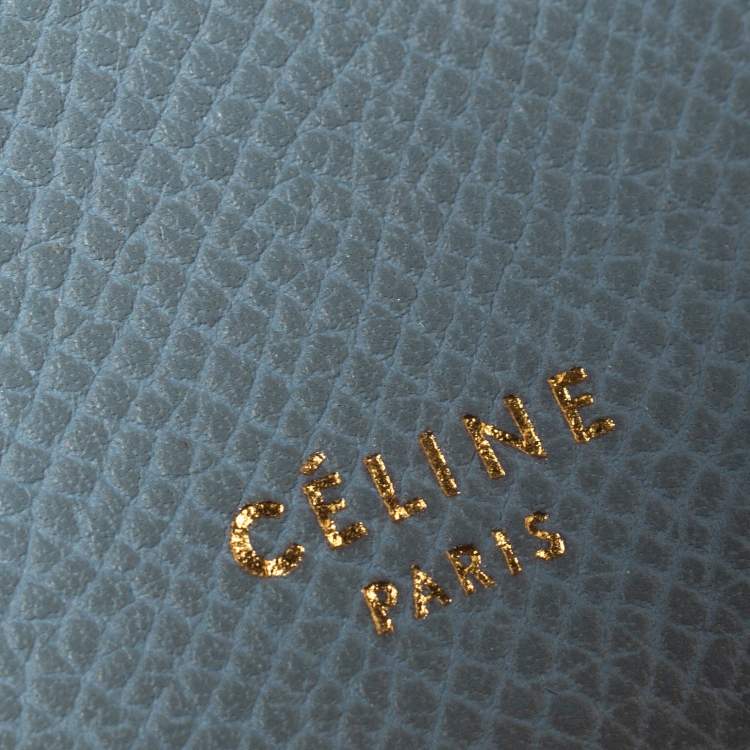 Pre Owned Celine Dusty Blue Grained Leather Accordeon Card Holder