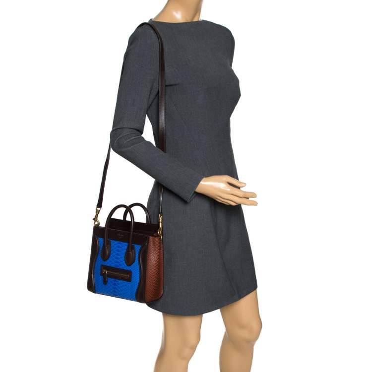 Pre Owned Celine Tri Color Python and Leather Nano Luggage Tote
