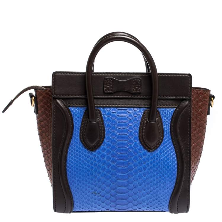 Pre Owned Celine Tri Color Python and Leather Nano Luggage Tote