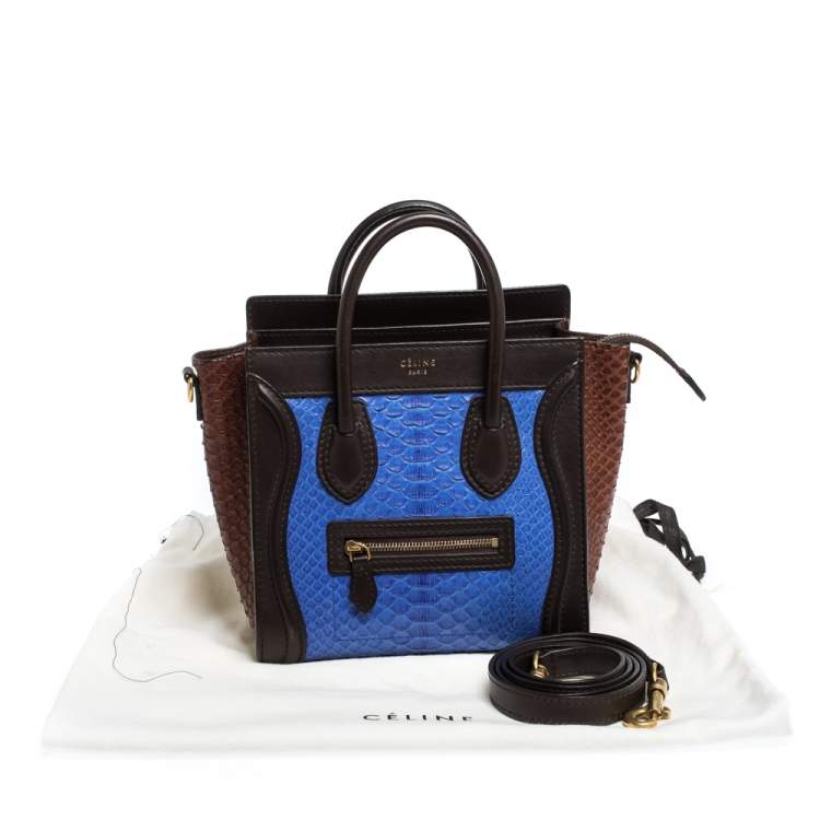 Pre Owned Celine Tri Color Python and Leather Nano Luggage Tote