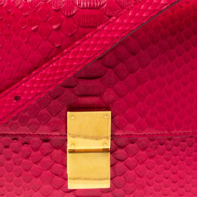 Pre Owned Celine Magenta Python Medium Classic Box Shoulder Bag