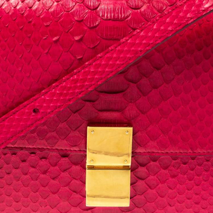 Pre Owned Celine Magenta Python Medium Classic Box Shoulder Bag