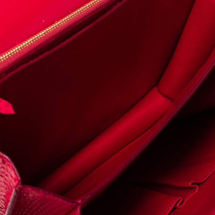 Pre Owned Celine Magenta Python Medium Classic Box Shoulder Bag