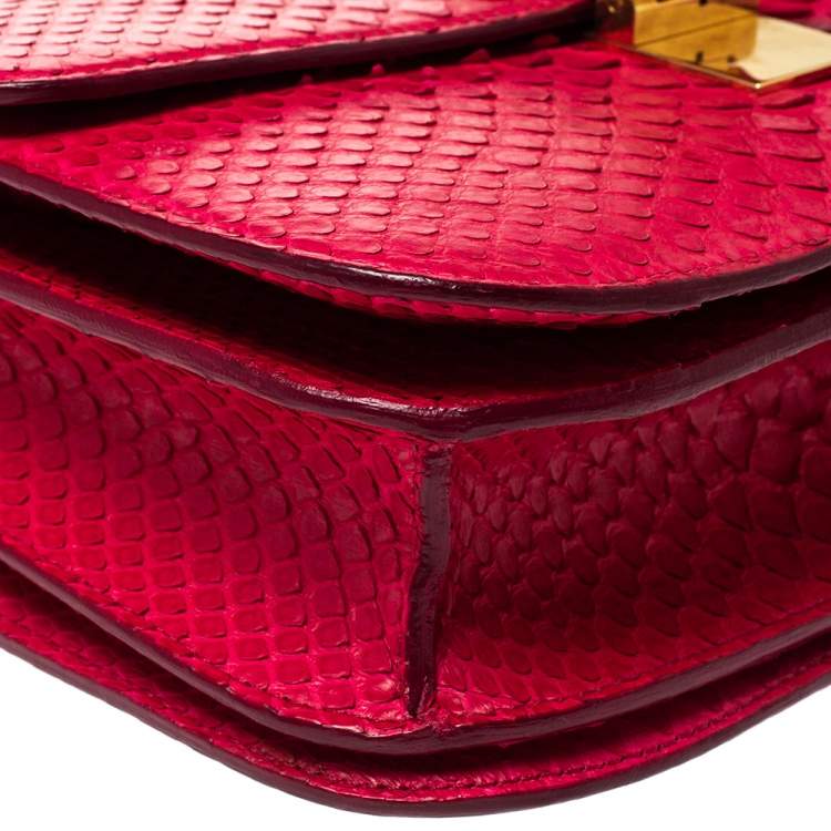 Pre Owned Celine Magenta Python Medium Classic Box Shoulder Bag