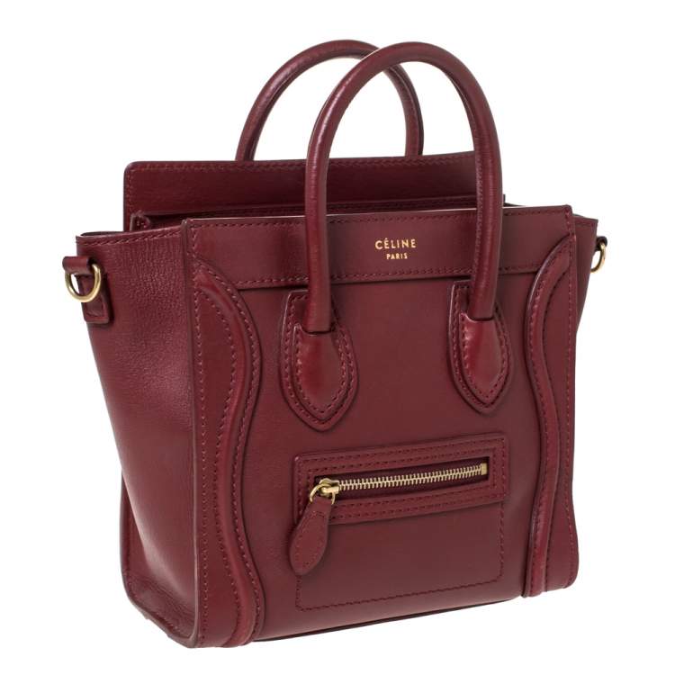Pre Owned Celine Red Leather Nano Luggage Tote
