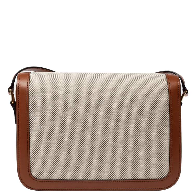Pre Owned Celine Beige/Tan Canvas and Leather Triomphe Shoulder Bag