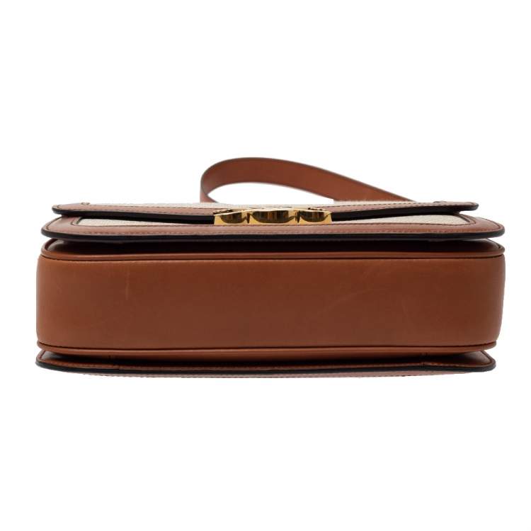 Pre Owned Celine Beige/Tan Canvas and Leather Triomphe Shoulder Bag