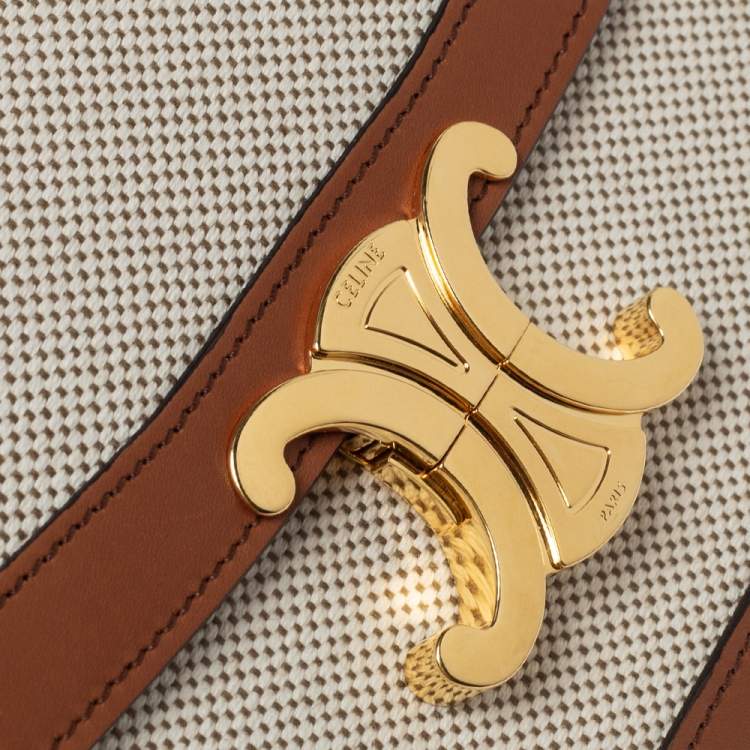 Pre Owned Celine Beige/Tan Canvas and Leather Triomphe Shoulder Bag