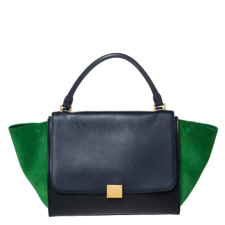 Pre Owned Celine Tri Color Leather and Suede Medium Trapeze Bag