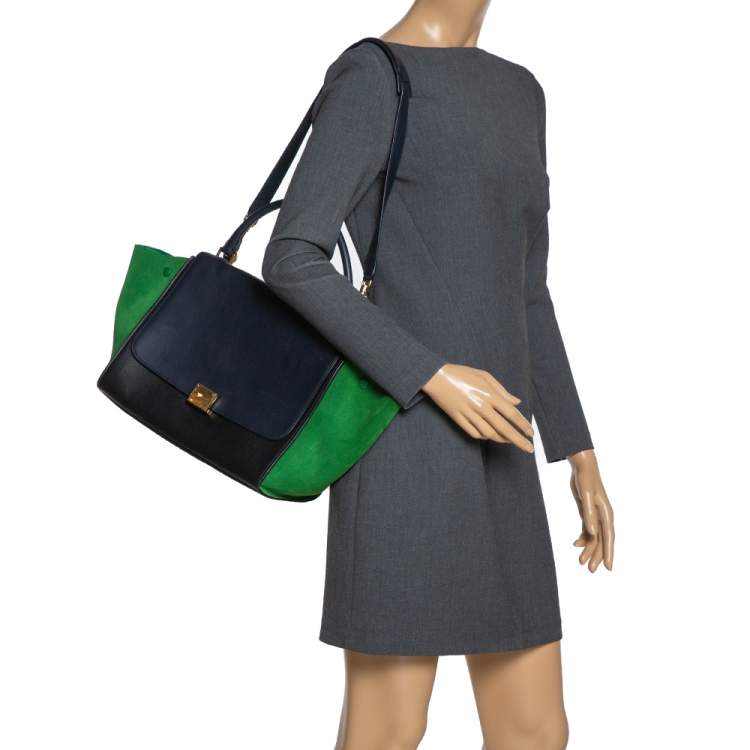 Pre Owned Celine Tri Color Leather and Suede Medium Trapeze Bag