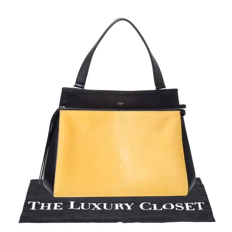 Pre Owned Celine Black/Yellow Calfhair and Leather Medium Edge Top Handle Bag