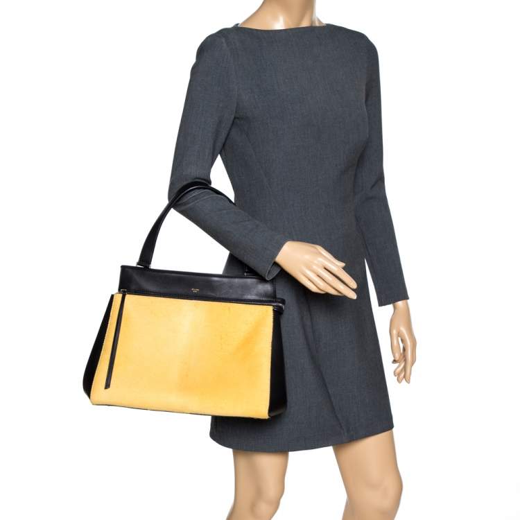 Pre Owned Celine Black/Yellow Calfhair and Leather Medium Edge Top Handle Bag