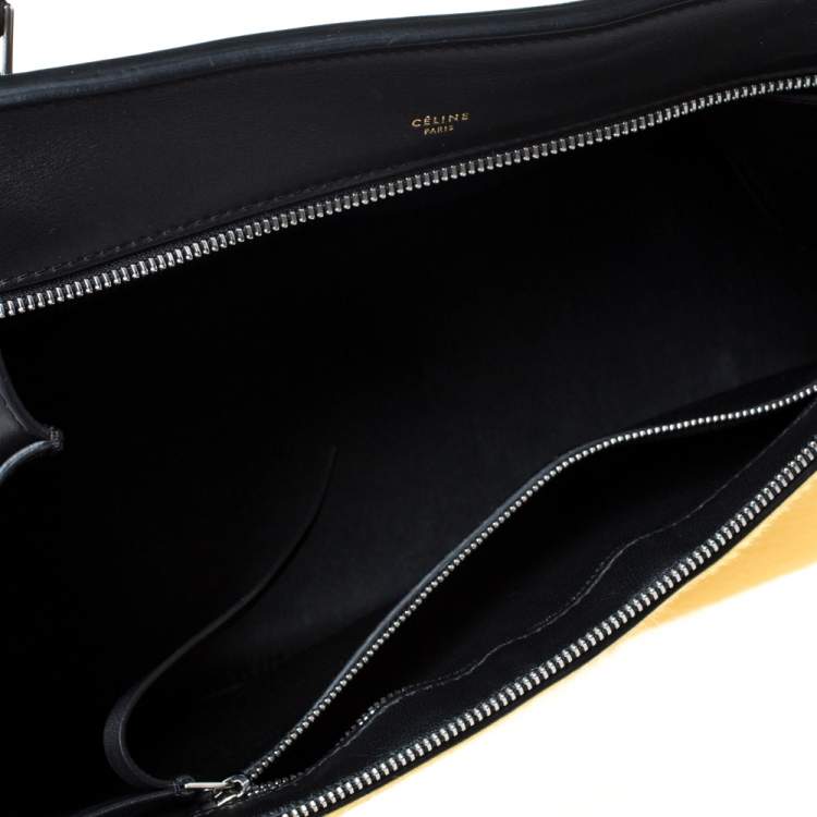 Pre Owned Celine Black/Yellow Calfhair and Leather Medium Edge Top Handle Bag