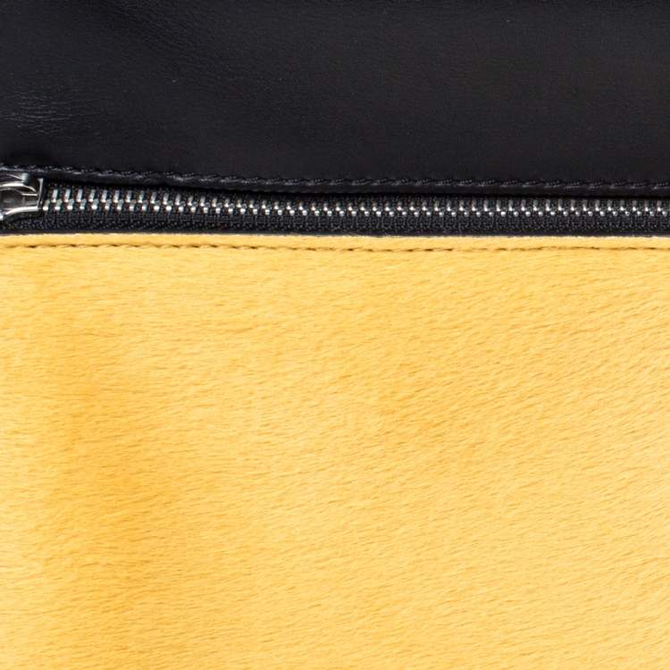 Pre Owned Celine Black/Yellow Calfhair and Leather Medium Edge Top Handle Bag
