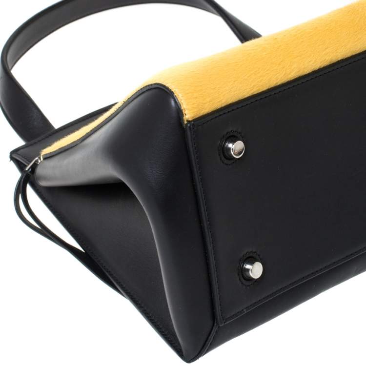 Pre Owned Celine Black/Yellow Calfhair and Leather Medium Edge Top Handle Bag