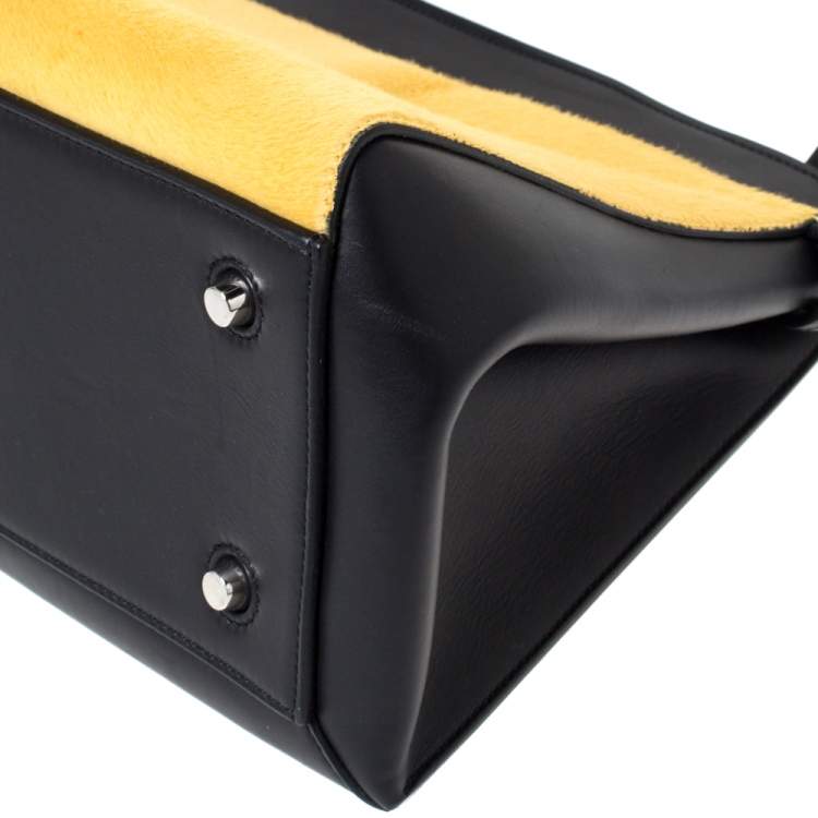 Pre Owned Celine Black/Yellow Calfhair and Leather Medium Edge Top Handle Bag